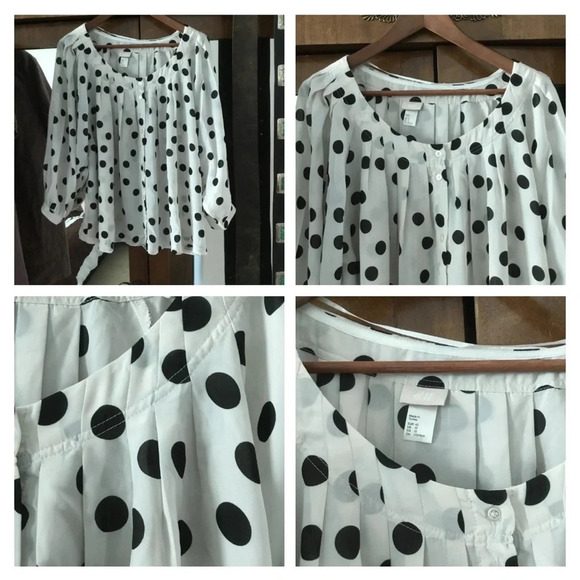 Women Blouse H&M XL white black spots long sleeves - Picture 1 of 1